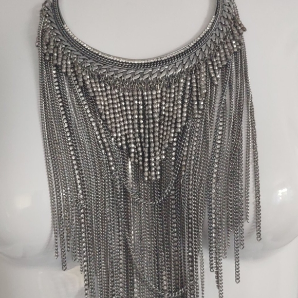 💎Josephine CHICOS Bib Strand Statement Necklace Silver Chains Rhinestones RARE - Picture 8 of 12
